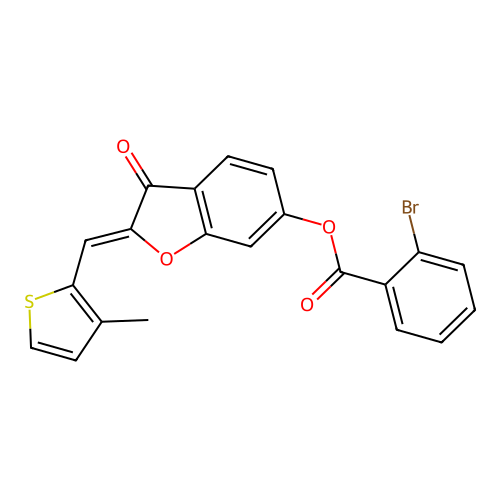 (Z)-2-((3-methylthiophen-2-yl)methylene)-3-oxo-2,3-dihydrobenzofuran-6-yl 2-bromobenzoate structure