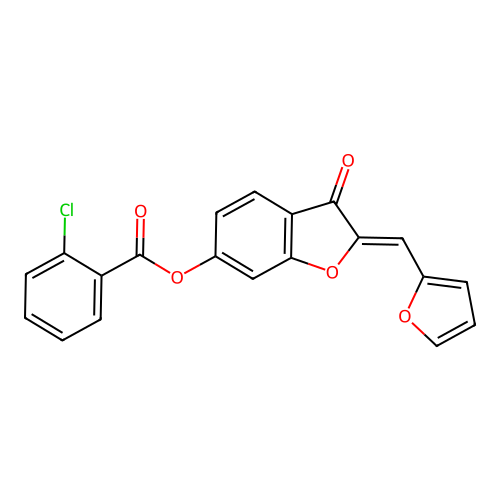 (Z)-2-(furan-2-ylmethylene)-3-oxo-2,3-dihydrobenzofuran-6-yl 2-chlorobenzoate structure