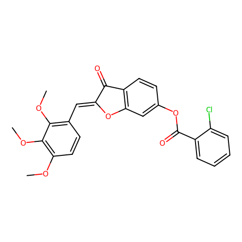 (Z)-3-oxo-2-(2,3,4-trimethoxybenzylidene)-2,3-dihydrobenzofuran-6-yl 2-chlorobenzoate structure