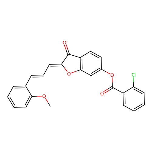 (Z)-2-((E)-3-(2-methoxyphenyl)allylidene)-3-oxo-2,3-dihydrobenzofuran-6-yl 2-chlorobenzoate structure