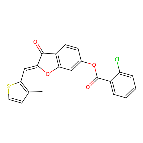 (Z)-2-((3-methylthiophen-2-yl)methylene)-3-oxo-2,3-dihydrobenzofuran-6-yl 2-chlorobenzoate structure