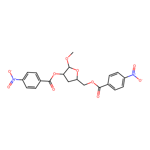 Methyl-2,5-di-O-p-nitrobenzoyl-3-deoxy-beta-d-threopentofuranoside structure
