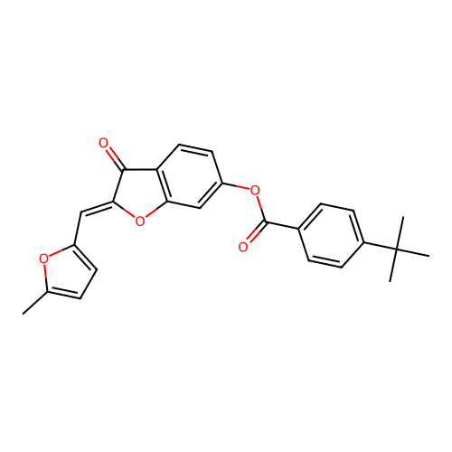 (Z)-2-((5-methylfuran-2-yl)methylene)-3-oxo-2,3-dihydrobenzofuran-6-yl 4-(tert-butyl)benzoate structure