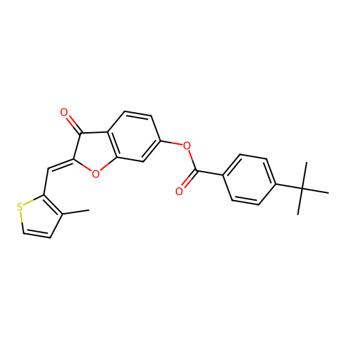 (Z)-2-((3-methylthiophen-2-yl)methylene)-3-oxo-2,3-dihydrobenzofuran-6-yl 4-(tert-butyl)benzoate structure