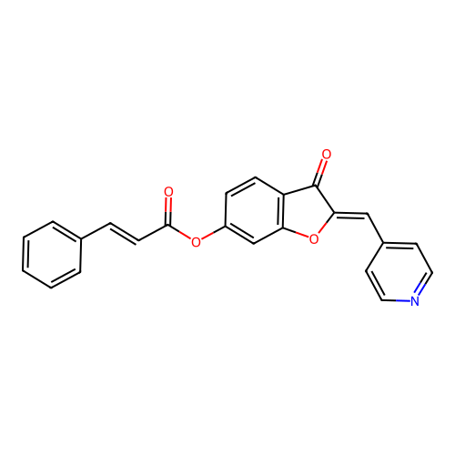 (Z)-3-oxo-2-(pyridin-4-ylmethylene)-2,3-dihydrobenzofuran-6-yl cinnamate structure
