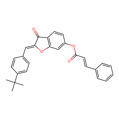 (2Z)-2-(4-tert-butylbenzylidene)-3-oxo-2,3-dihydro-1-benzofuran-6-yl (2E)-3-phenylprop-2-enoate structure
