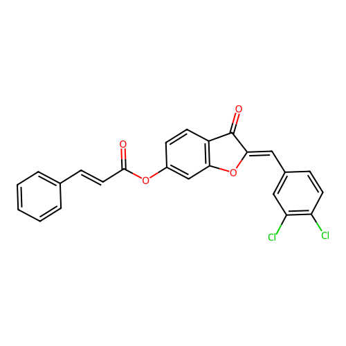 (2Z)-2-(3,4-dichlorobenzylidene)-3-oxo-2,3-dihydro-1-benzofuran-6-yl (2E)-3-phenylprop-2-enoate structure