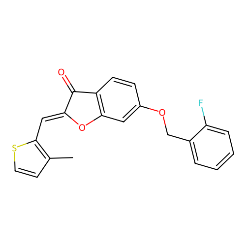 (Z)-6-((2-fluorobenzyl)oxy)-2-((3-methylthiophen-2-yl)methylene)benzofuran-3(2H)-one structure