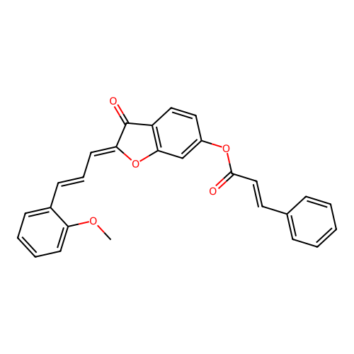 (Z)-2-((E)-3-(2-methoxyphenyl)allylidene)-3-oxo-2,3-dihydrobenzofuran-6-yl cinnamate structure