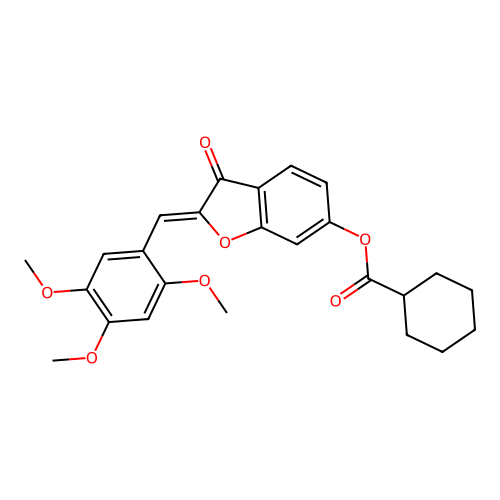 (Z)-3-oxo-2-(2,4,5-trimethoxybenzylidene)-2,3-dihydrobenzofuran-6-yl cyclohexanecarboxylate structure