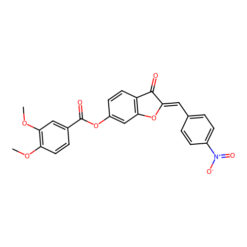 (Z)-2-(4-nitrobenzylidene)-3-oxo-2,3-dihydrobenzofuran-6-yl 3,4-dimethoxybenzoate structure