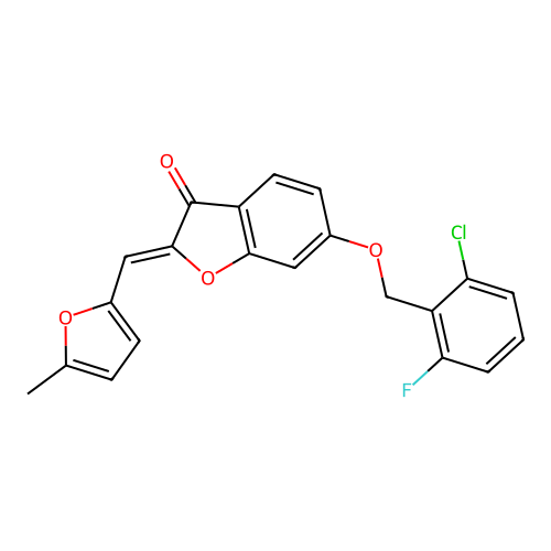 (Z)-6-((2-chloro-6-fluorobenzyl)oxy)-2-((5-methylfuran-2-yl)methylene)benzofuran-3(2H)-one structure