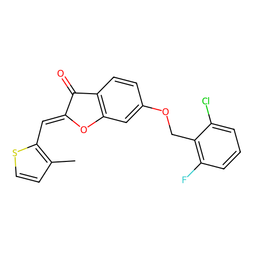 (Z)-6-((2-chloro-6-fluorobenzyl)oxy)-2-((3-methylthiophen-2-yl)methylene)benzofuran-3(2H)-one structure