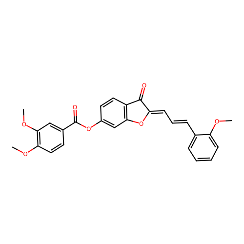 (Z)-2-((E)-3-(2-methoxyphenyl)allylidene)-3-oxo-2,3-dihydrobenzofuran-6-yl 3,4-dimethoxybenzoate structure