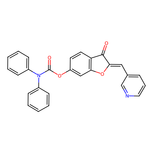 [3-oxo-2-(3-pyridylmethylene)benzo[3,4-b]furan-6-yloxy]-N,N-dibenzamide structure