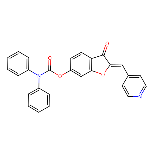 [3-oxo-2-(4-pyridylmethylene)benzo[3,4-b]furan-6-yloxy]-N,N-dibenzamide structure