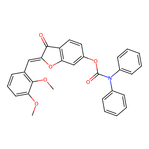 (Z)-2-(2,3-dimethoxybenzylidene)-3-oxo-2,3-dihydrobenzofuran-6-yl diphenylcarbamate structure