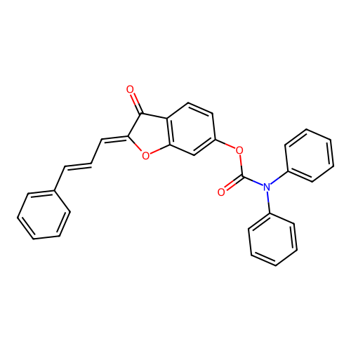 (2-cinnamylidene-3-oxo-benzofuran-6-yl) N,N-diphenylcarbamate structure