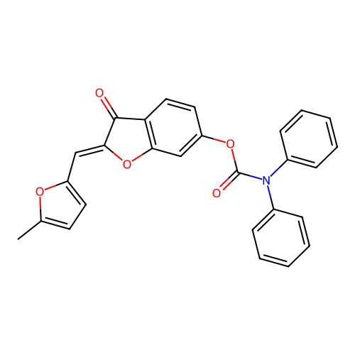 (Z)-2-((5-methylfuran-2-yl)methylene)-3-oxo-2,3-dihydrobenzofuran-6-yl diphenylcarbamate structure