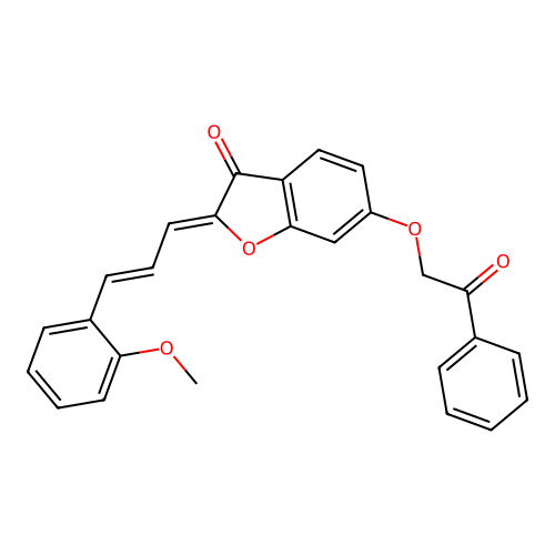 (Z)-2-((E)-3-(2-methoxyphenyl)allylidene)-6-(2-oxo-2-phenylethoxy)benzofuran-3(2H)-one structure