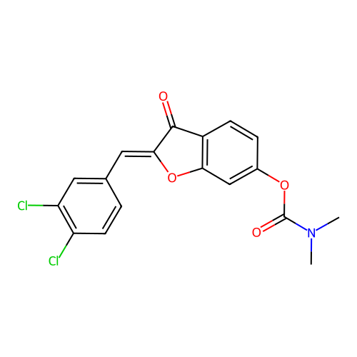 (Z)-2-(3,4-dichlorobenzylidene)-3-oxo-2,3-dihydrobenzofuran-6-yl dimethylcarbamate structure