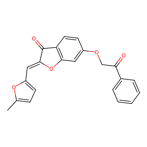 (Z)-2-((5-methylfuran-2-yl)methylene)-6-(2-oxo-2-phenylethoxy)benzofuran-3(2H)-one structure