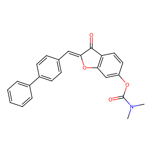 (2Z)-2-(biphenyl-4-ylmethylidene)-3-oxo-2,3-dihydro-1-benzofuran-6-yl dimethylcarbamate structure