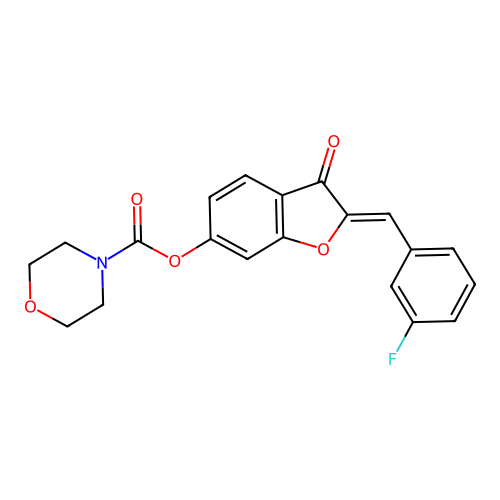 (Z)-2-(3-fluorobenzylidene)-3-oxo-2,3-dihydrobenzofuran-6-yl morpholine-4-carboxylate structure