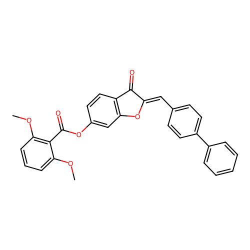 [(2Z)-3-oxo-2-[(4-phenylphenyl)methylidene]-1-benzofuran-6-yl] 2,6-dimethoxybenzoate structure