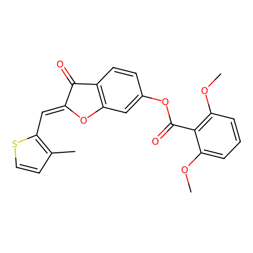 (Z)-2-((3-methylthiophen-2-yl)methylene)-3-oxo-2,3-dihydrobenzofuran-6-yl 2,6-dimethoxybenzoate structure