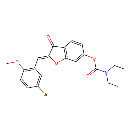 (Z)-2-(5-bromo-2-methoxybenzylidene)-3-oxo-2,3-dihydrobenzofuran-6-yl diethylcarbamate structure