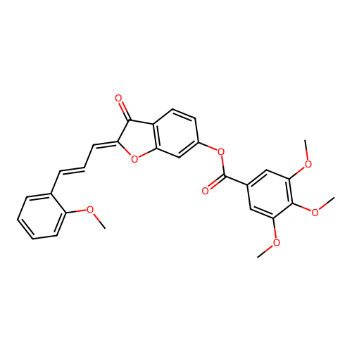 (Z)-2-((E)-3-(2-methoxyphenyl)allylidene)-3-oxo-2,3-dihydrobenzofuran-6-yl 3,4,5-trimethoxybenzoate structure