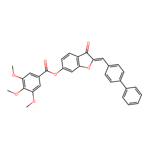 [(2Z)-3-oxo-2-[(4-phenylphenyl)methylidene]-1-benzofuran-6-yl] 3,4,5-trimethoxybenzoate structure