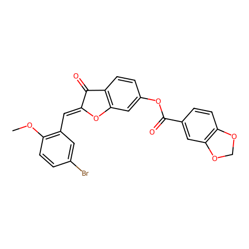 (Z)-2-(5-bromo-2-methoxybenzylidene)-3-oxo-2,3-dihydrobenzofuran-6-yl benzo[d][1,3]dioxole-5-carboxylate structure