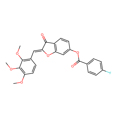 (Z)-3-oxo-2-(2,3,4-trimethoxybenzylidene)-2,3-dihydrobenzofuran-6-yl 4-fluorobenzoate structure
