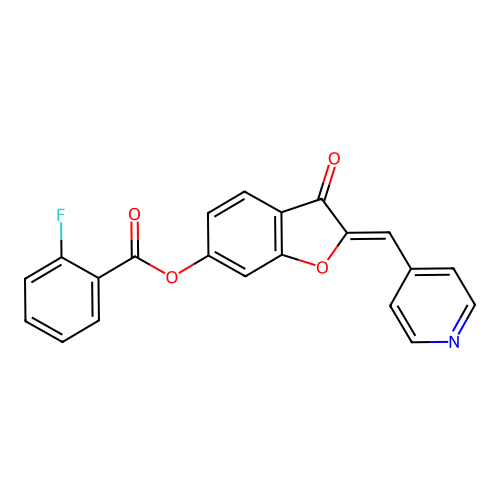 (Z)-3-oxo-2-(pyridin-4-ylmethylene)-2,3-dihydrobenzofuran-6-yl 2-fluorobenzoate structure