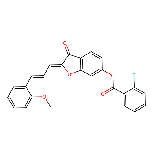 (Z)-2-((E)-3-(2-methoxyphenyl)allylidene)-3-oxo-2,3-dihydrobenzofuran-6-yl 2-fluorobenzoate structure