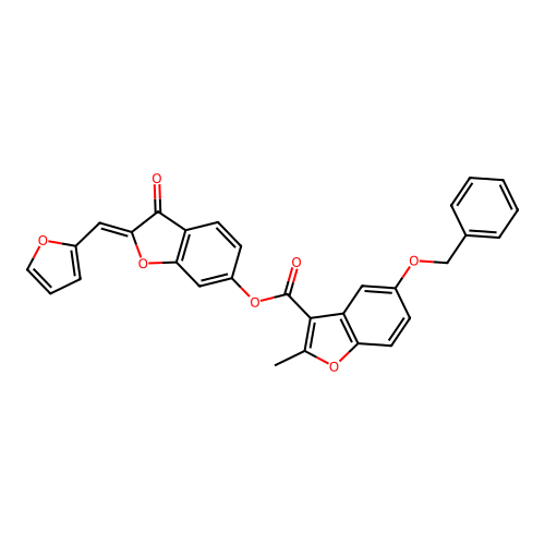 (2Z)-2-(furan-2-ylmethylidene)-3-oxo-2,3-dihydro-1-benzofuran-6-yl 5-(benzyloxy)-2-methyl-1-benzofuran-3-carboxylate structure