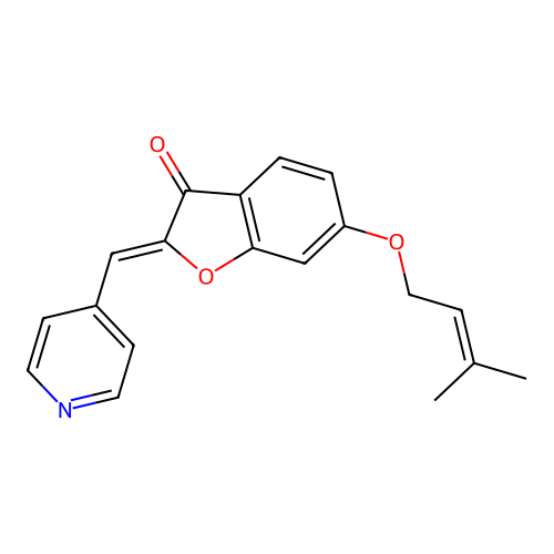 (2Z)-6-(3-methylbut-2-enoxy)-2-(pyridin-4-ylmethylidene)-1-benzofuran-3-one structure