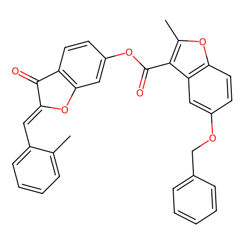 (2Z)-2-(2-methylbenzylidene)-3-oxo-2,3-dihydro-1-benzofuran-6-yl 5-(benzyloxy)-2-methyl-1-benzofuran-3-carboxylate structure