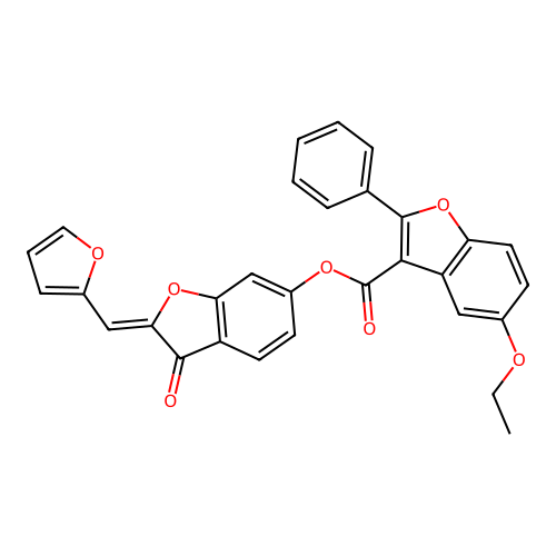 [2-(2-furylmethylidene)-3-oxo-benzofuran-6-yl] 5-ethoxy-2-phenyl-benzofuran-3-carboxylate structure
