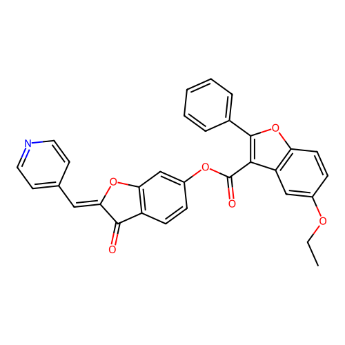 (2Z)-3-oxo-2-(pyridin-4-ylmethylidene)-2,3-dihydro-1-benzofuran-6-yl 5-ethoxy-2-phenyl-1-benzofuran-3-carboxylate structure