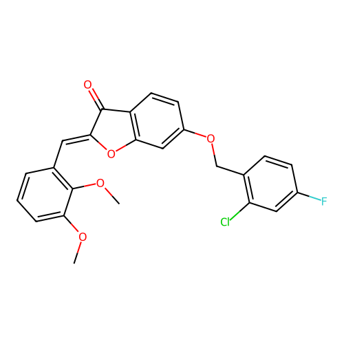 (Z)-6-((2-chloro-4-fluorobenzyl)oxy)-2-(2,3-dimethoxybenzylidene)benzofuran-3(2H)-one structure