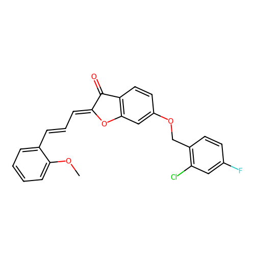 (Z)-6-((2-chloro-4-fluorobenzyl)oxy)-2-((E)-3-(2-methoxyphenyl)allylidene)benzofuran-3(2H)-one structure
