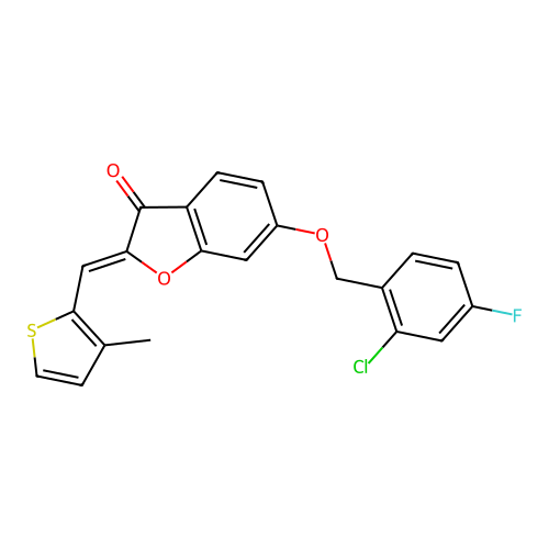 (Z)-6-((2-chloro-4-fluorobenzyl)oxy)-2-((3-methylthiophen-2-yl)methylene)benzofuran-3(2H)-one structure