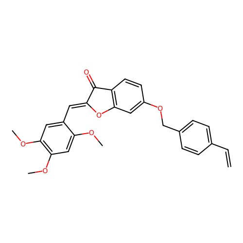 (Z)-2-(2,4,5-trimethoxybenzylidene)-6-((4-vinylbenzyl)oxy)benzofuran-3(2H)-one structure