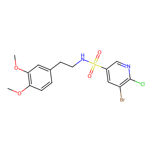 5-bromo-6-chloro-N-[2-(3,4-dimethoxyphenyl)ethyl]pyridine-3-sulfonamide structure
