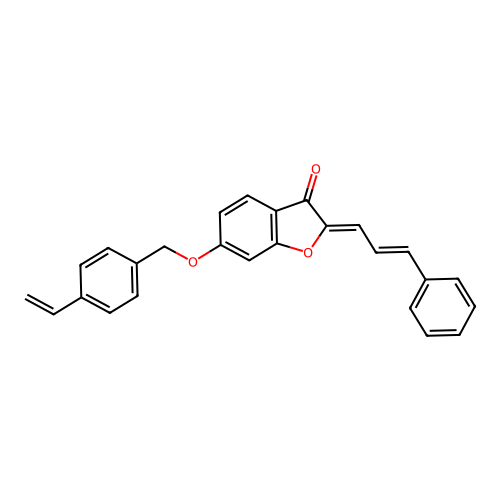 (2Z)-6-[(4-ethenylbenzyl)oxy]-2-[(2E)-3-phenylprop-2-en-1-ylidene]-1-benzofuran-3(2H)-one structure
