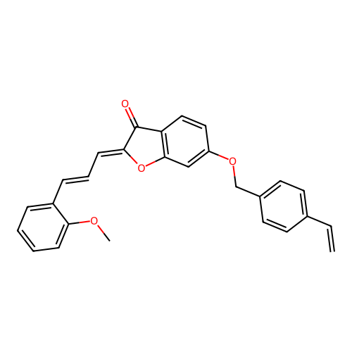 (Z)-2-((E)-3-(2-methoxyphenyl)allylidene)-6-((4-vinylbenzyl)oxy)benzofuran-3(2H)-one structure