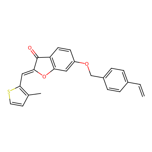 (Z)-2-((3-methylthiophen-2-yl)methylene)-6-((4-vinylbenzyl)oxy)benzofuran-3(2H)-one structure